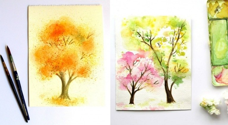 Smukt billede med ombre -effekt takket være akvareller i varme efterårsfarver