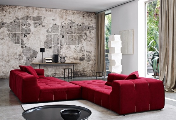 Sofa sæt-rød stue interiør