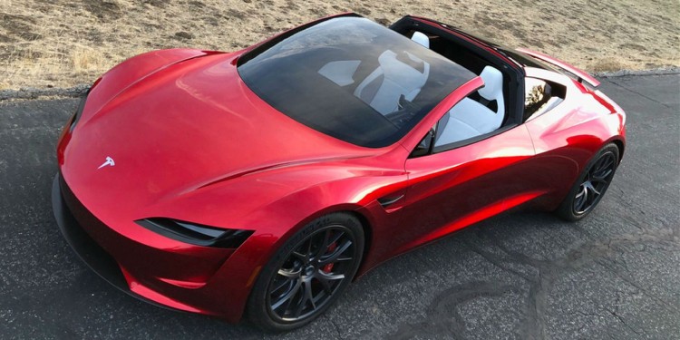 elektrisk sportsvogn tesla roadster rød cabriolet design