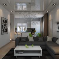 Design obývacího pokoje bez oken v moderním stylu