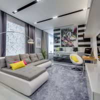 Prodloužený design obývacího pokoje v šedých tónech