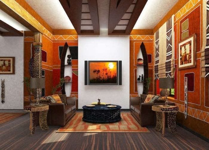 krásný interiér obývacího pokoje v etnickém stylu