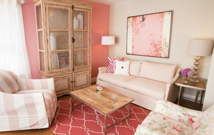 farve til stuen feminin indretning vintage pink koralbuffet