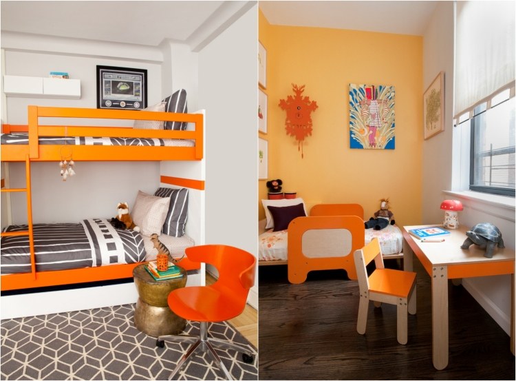 farver-børneværelse-eksempler-orange-loft-seng-væg-maling