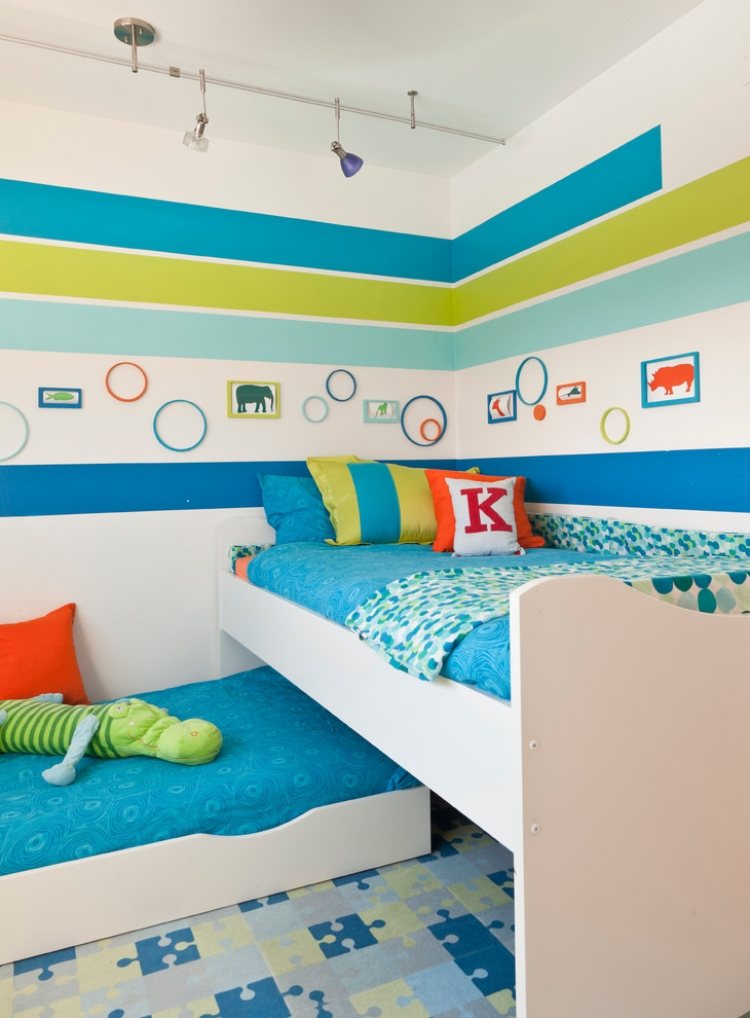 farver-børneværelse-drenge-væg-dekoration-striber-blå-grøn