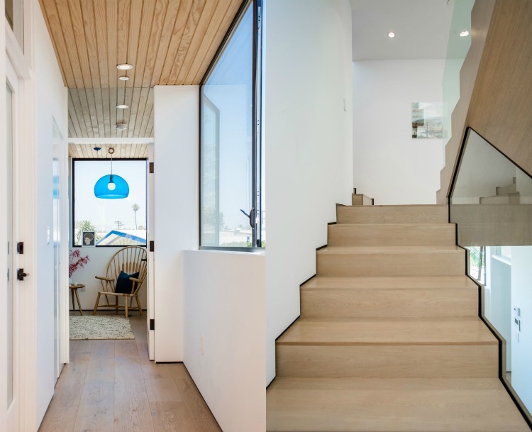 lyst-interiør-træ-trappe-glas gelænder-gulvbræt-hvid