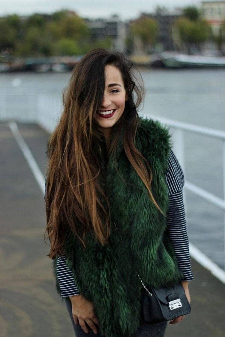 pelsvest kvinder stilarter mode outfit grøn farve