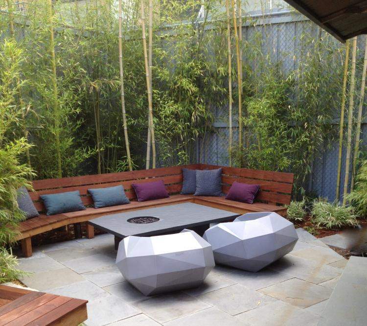 Feng Shui havedesign moderne-møbler-pejs-bambus-træ-bænk