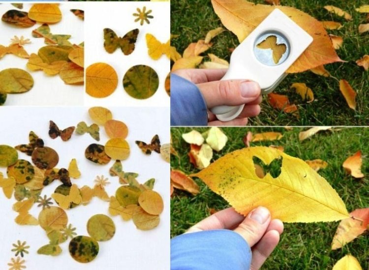 Vinduesdekoration i efterår -børn-tinker-rigtige-efterårsblade-punch-out-selvfølgelig-idé