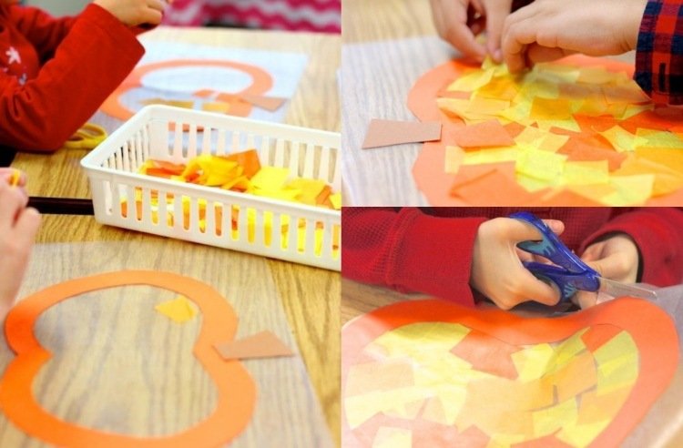 vinduesdekoration-efterår-børn-tinker-græskar-blade-orange-gul-idé-kreativ