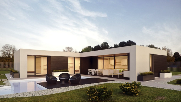 Præfabrikerede huse -moderne-fladt-tag-pool-terrasse