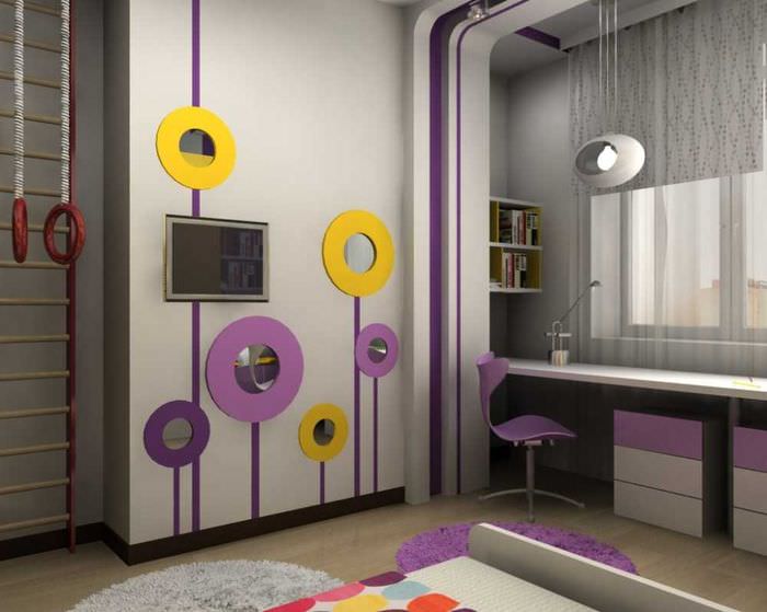 עיצוב חדר שינה בהיר בצבע סגול