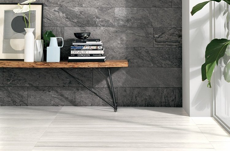 fliser stenlook stenmix grå sidebord moderne industrielt gulv hvidt