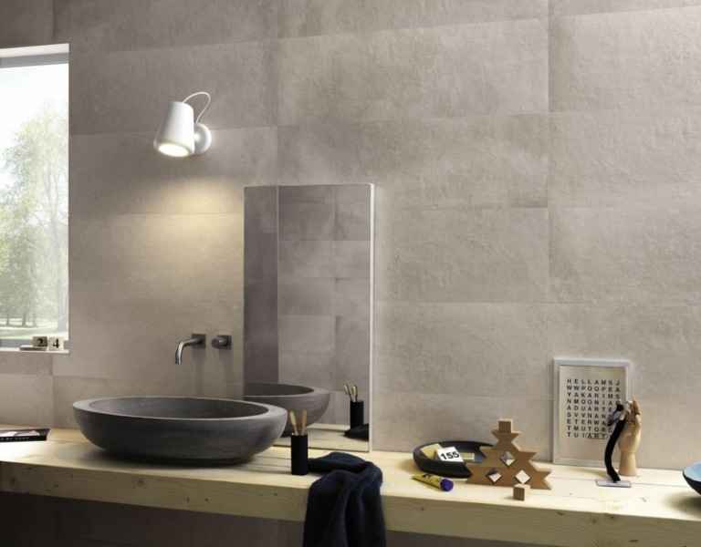 fliser i sten look creta collection fap ceramiche grå design badeværelse