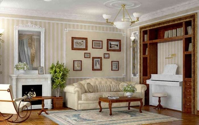 helles Wohnzimmerdesign im französischen Stil