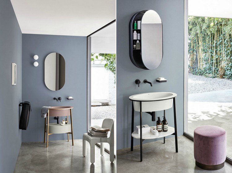 fritstående-forfængelighed-oval-design-håndvask-hylde-spejl