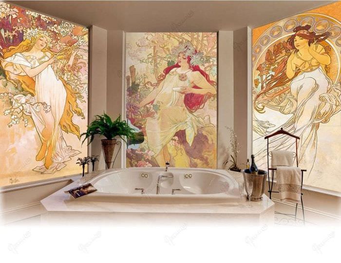 seinämaalaukset makuuhuoneen tyyliin, jossa on luonnollinen kuvio