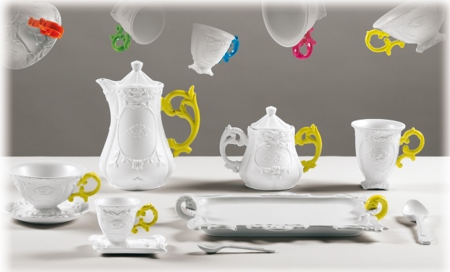 porcelæn te sæt i-wares seletti klassiske dekorationer farvede håndtag