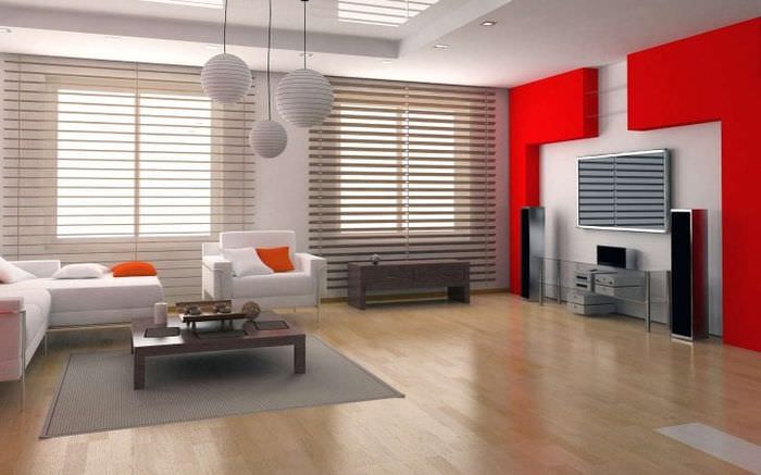 futurismus v designu obývacího pokoje v jasných barvách