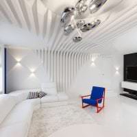 futurismus v interiéru obývacího pokoje v zářivě barevné fotografii