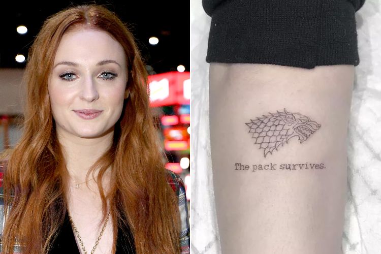 game of thrones tatovering designs ideer tatoveringer kultserie sophie turner overarm skygge ulv ulvehoved stærk