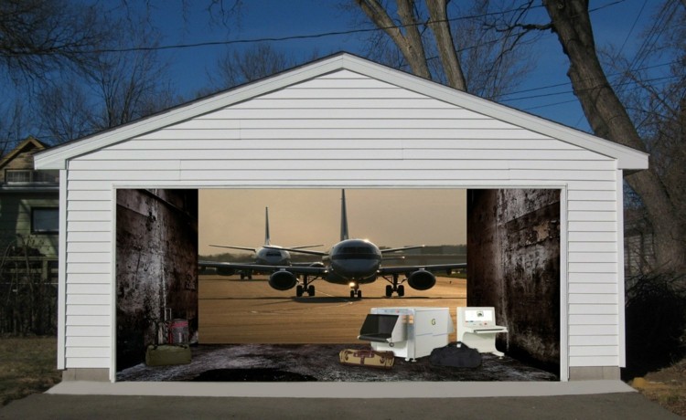 garage rulleskodder lufthavn fly motiv tatovering væg