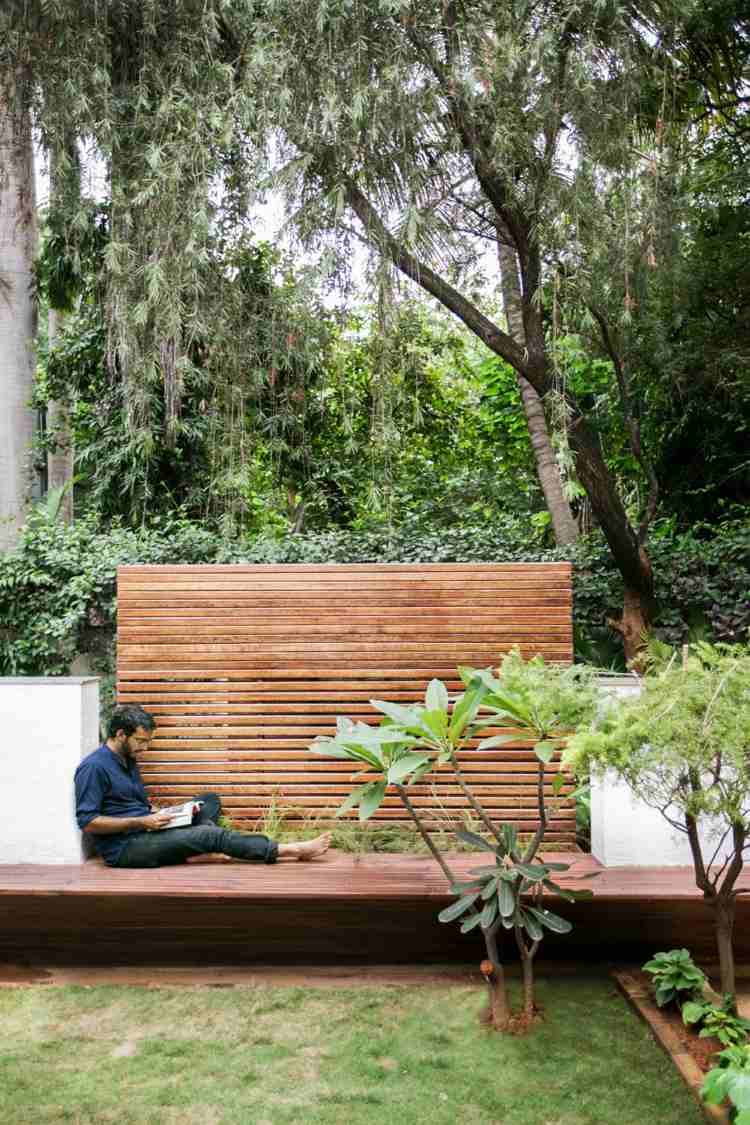 bænk have idé græsplæne læsning hjørne planter pavillon