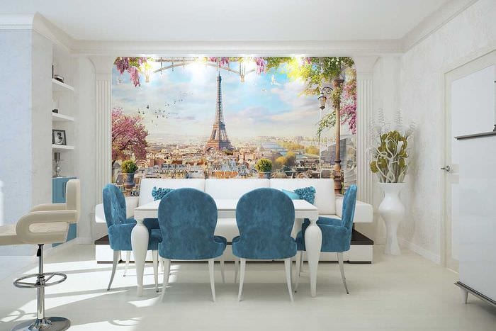 krásny dizajn obývačky v modrej farbe