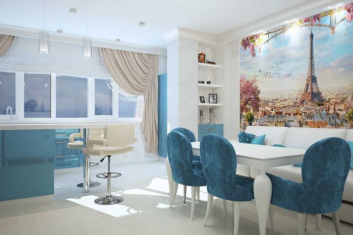 svetlý dizajn miestnosti v modrej farbe
