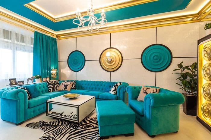 krásny dizajn miestnosti v modrej farbe