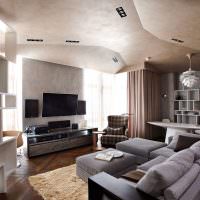 Dizajn obývačky v odtieňoch šedej