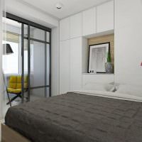 Sisäänrakennetut huonekalut minimalistiseen makuuhuoneeseen