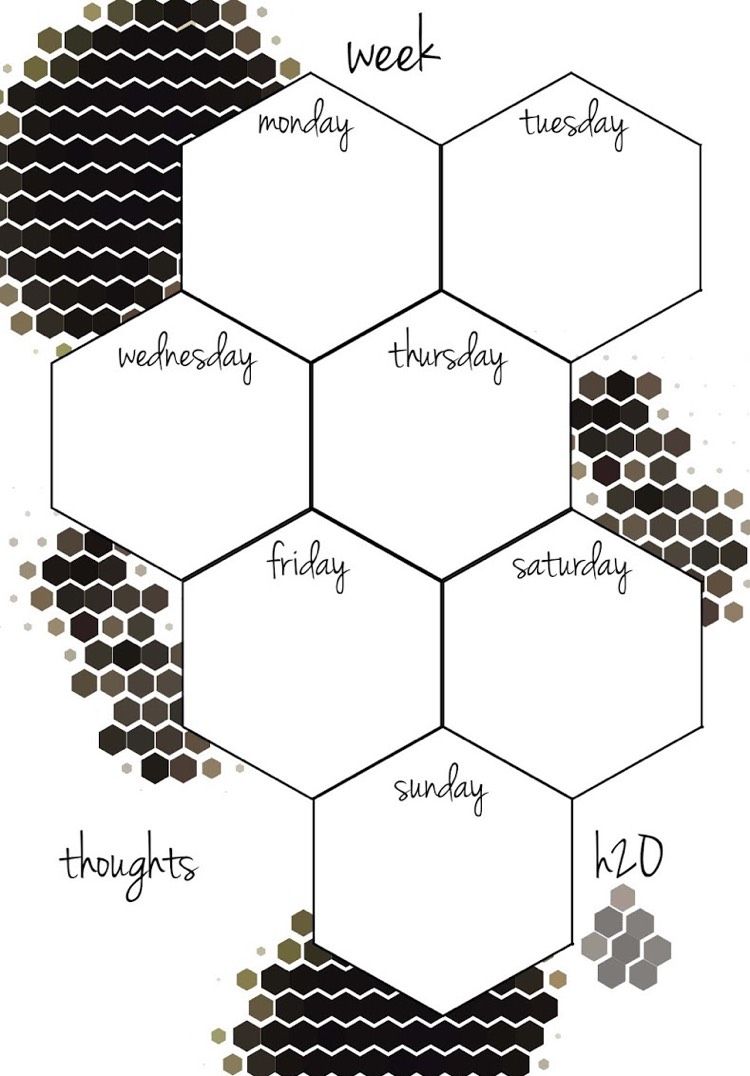 Filofax indsætter personlige-print-dage-i-ugen-honningkage-mønster-sort-hvid
