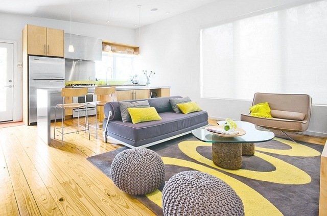 offens levende koncept grå og gul i stuen-køkken-træfronter-rustfrit stål