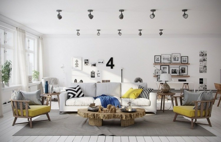 grå-og-gul-i-stuen-zigzag-mønster-træmøbler-hvid-sofa
