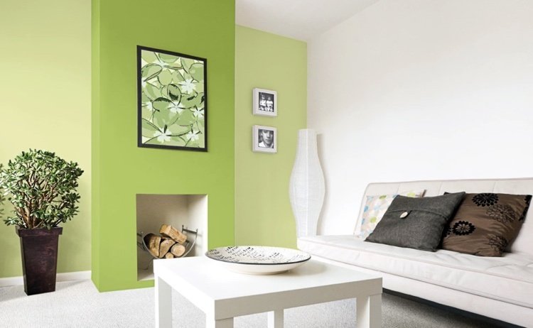 lysegrøn æblegrøn som vægfarve og hvide møbler