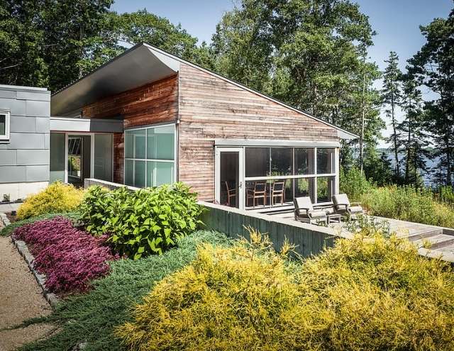 Træ vægbeklædning-designer hus landskab-farver blomsterbed design