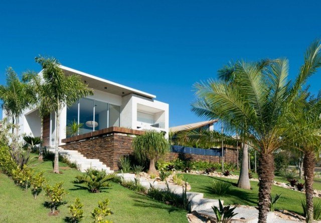 Arkitekthus moderne palmehave design-eksotiske træer-buske