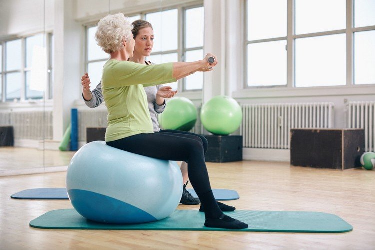 Stabilitetsboldøvelser for seniorer rygsmerter træningsplan uden vægte
