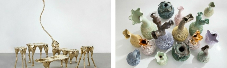 har kunstværker humor møbler guldborde vaser organiske farverige