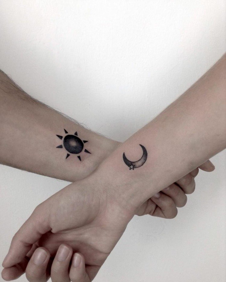 Halvmåne sol tatovering til partner ideer