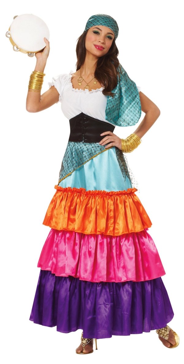 damer-kostume-halloween-farverige-sigøjner-tamburin