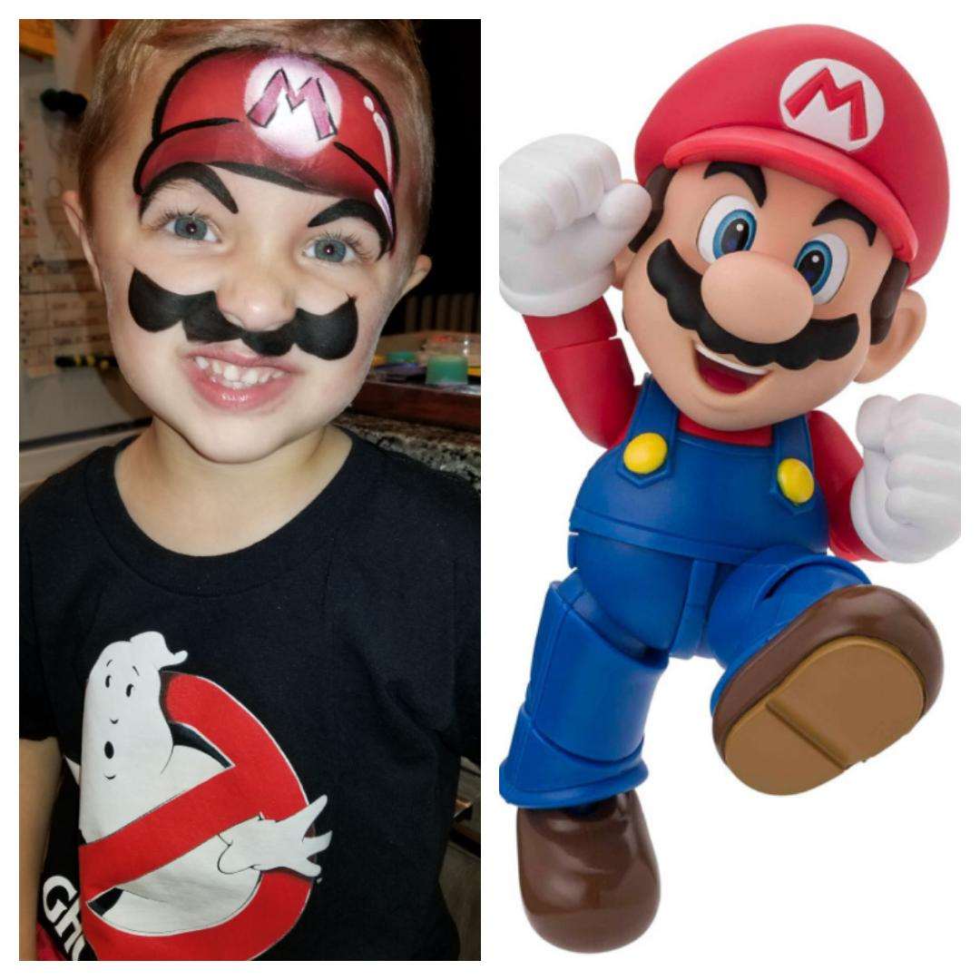 Super Mario skægmakeup til børn på Mardi Gras