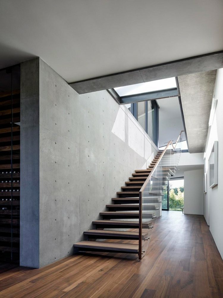 hus bolig struktur betonvæg bygning glas gelænder trappe gang