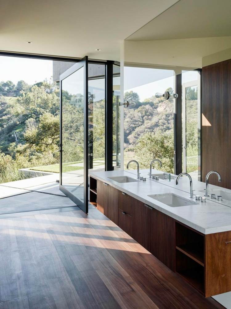 hus bolig struktur beton glas badeværelse konsol træ sten vask parket terrasse