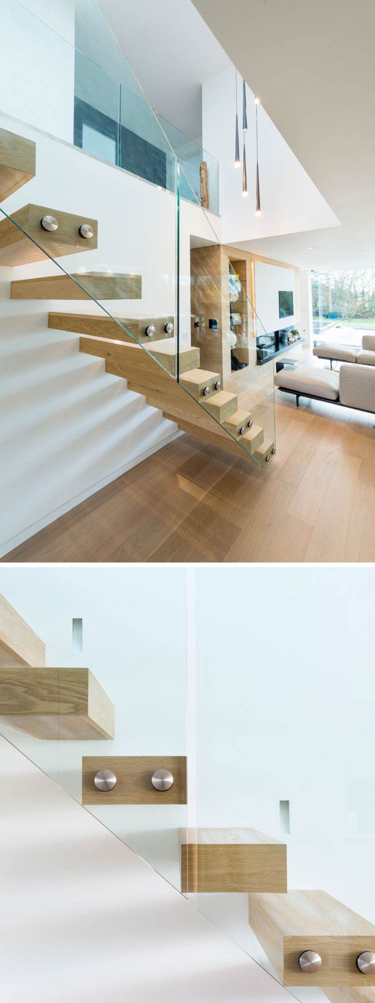 lyst-venligt-møbleret-moderne-trappe-træ-glas gelænder