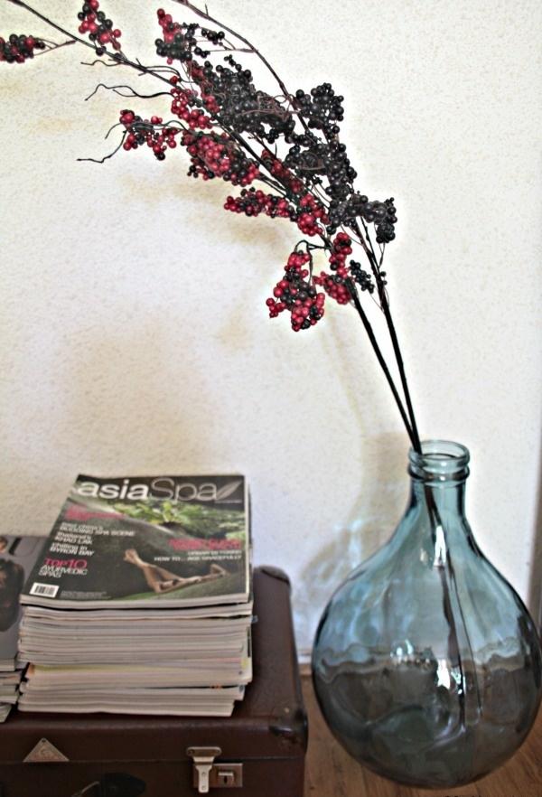 Skovfrugter bær dekoration kviste buket arrangement ideer glas vase