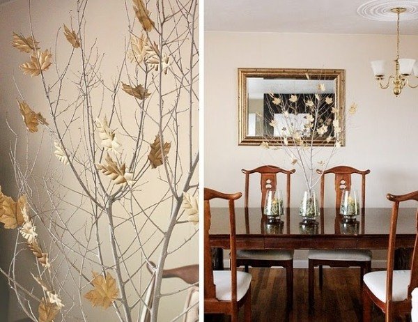 Idéer til borddekoration-let gør-det-selv-buket efterårsblade-design spisestue