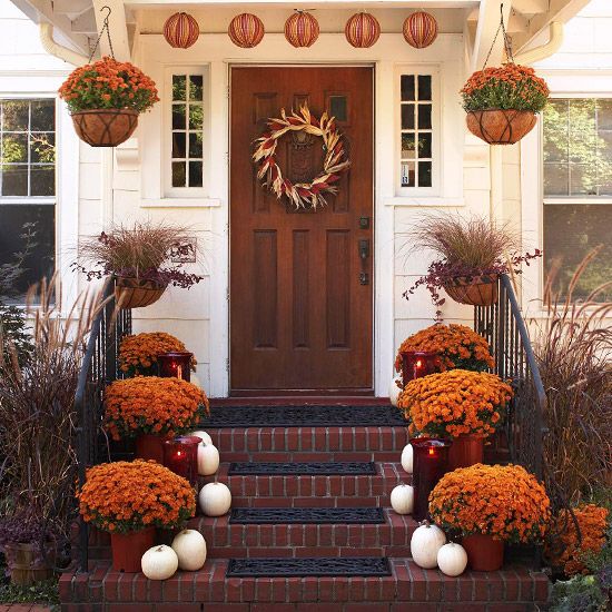 Efterårspynt-orange græskar-slips trappe dørkrans
