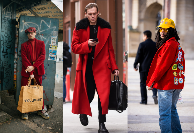 Efterårstrends 2020 mænd iført røde jakkesæt og frakker
